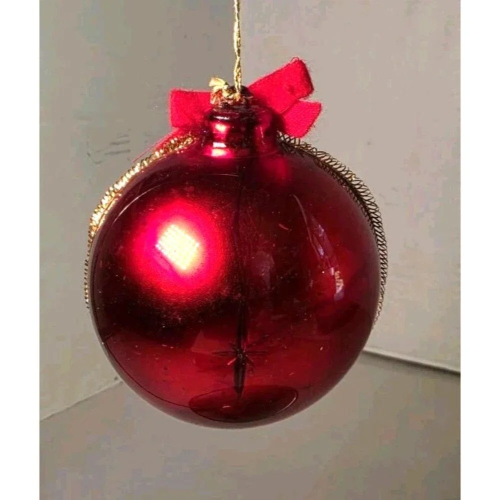 Rare Vintage Red Jewel Brite Jesus Mary Joseph Plastic Christmas Ornament